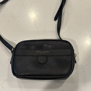 Marc Jacobs Black Leather Crossbody Camera Bag with Gold Logo
